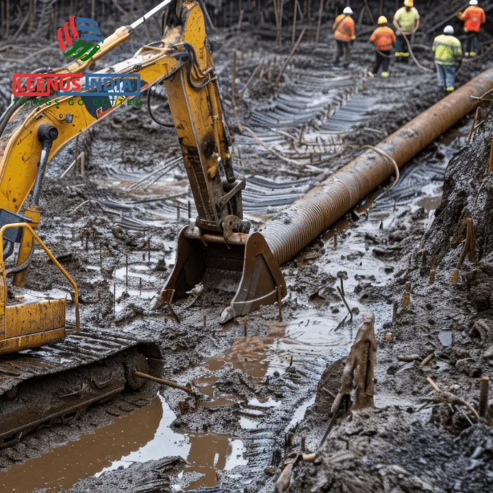 pipe line arranging work area with proclaine