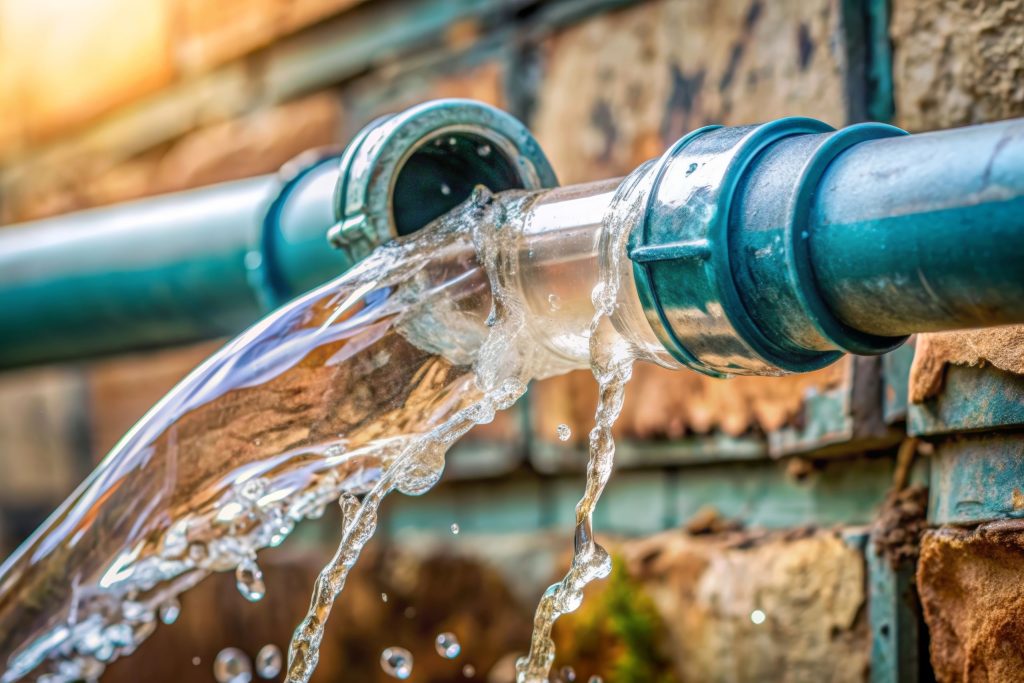 Water flowing from a pipeline showing clean drinking water supply.